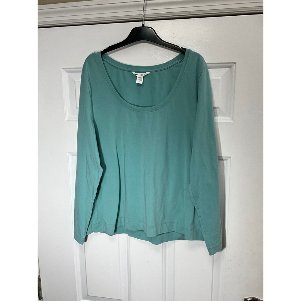 Athleta Womens 1X Teal Green Scoop Neck Long Sleeve Cotton Blend Top